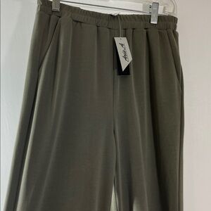 Aris.A Ankle Pants Women Size S Elastic Waist Side Slits w Goldtone Button NWT